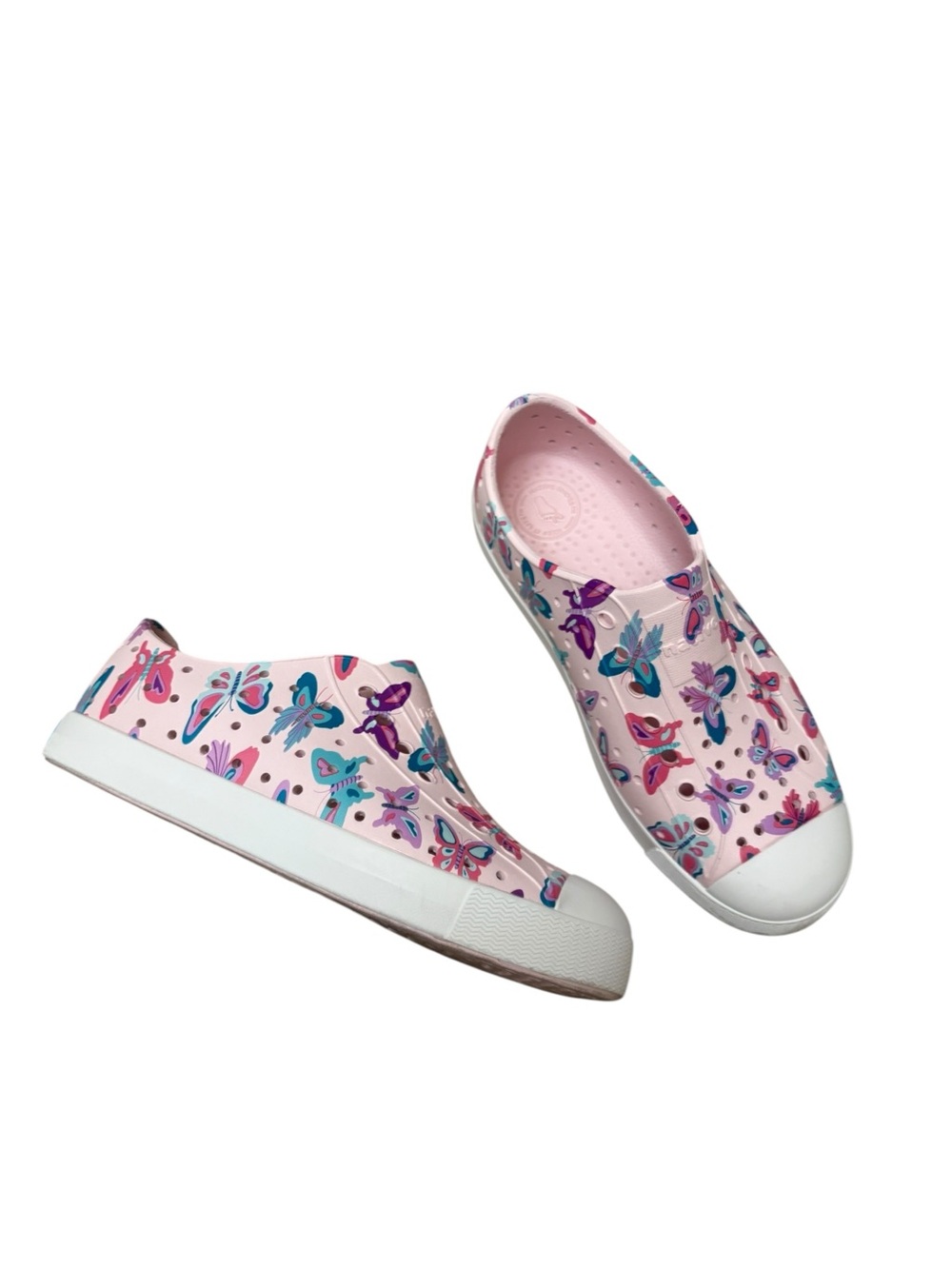 Native Jefferson Pink Butterfly Girl’s Slip On Water Comfort Shoes Girls Size J2